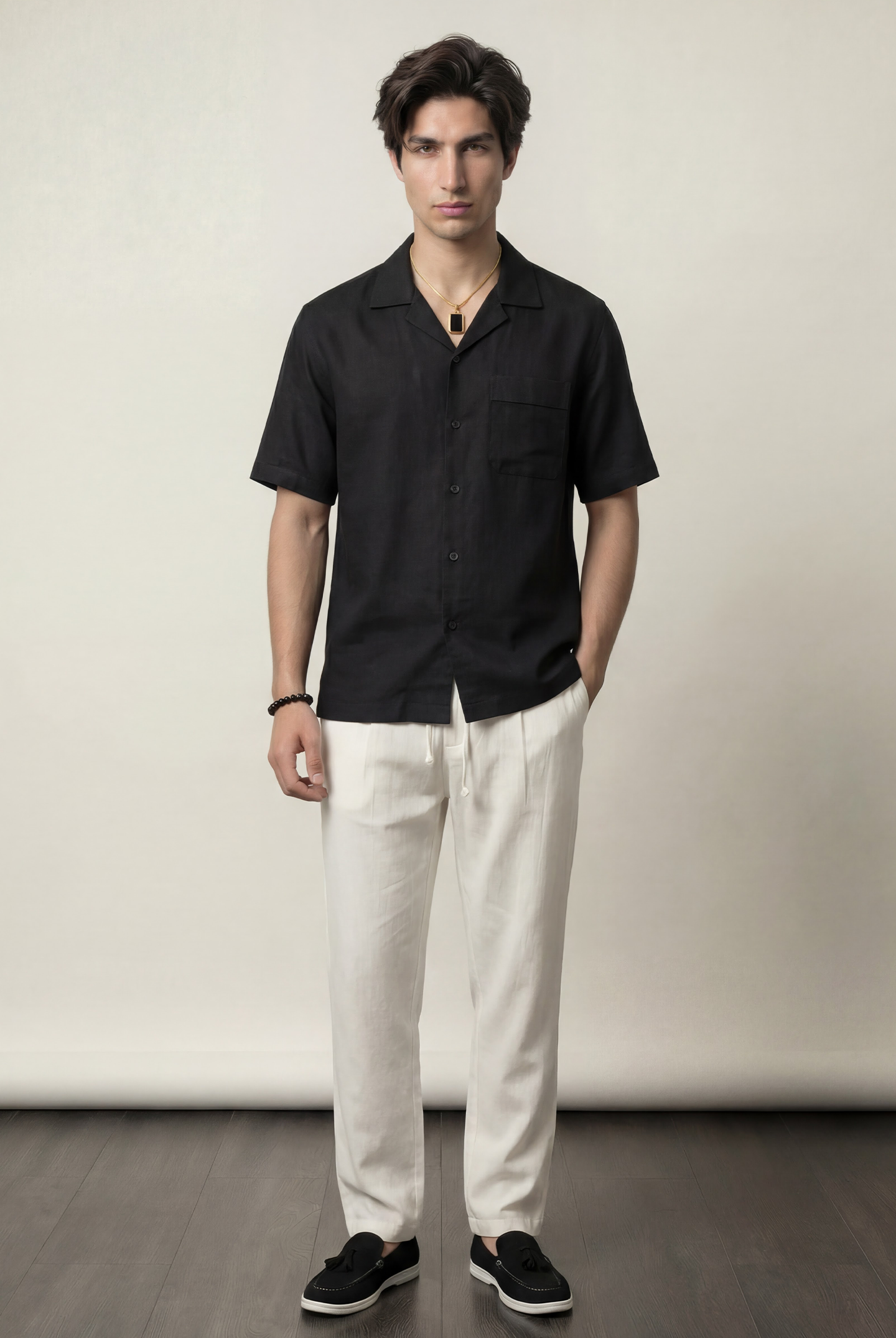 Oversized Cuban Shirt - Black - Mendeez