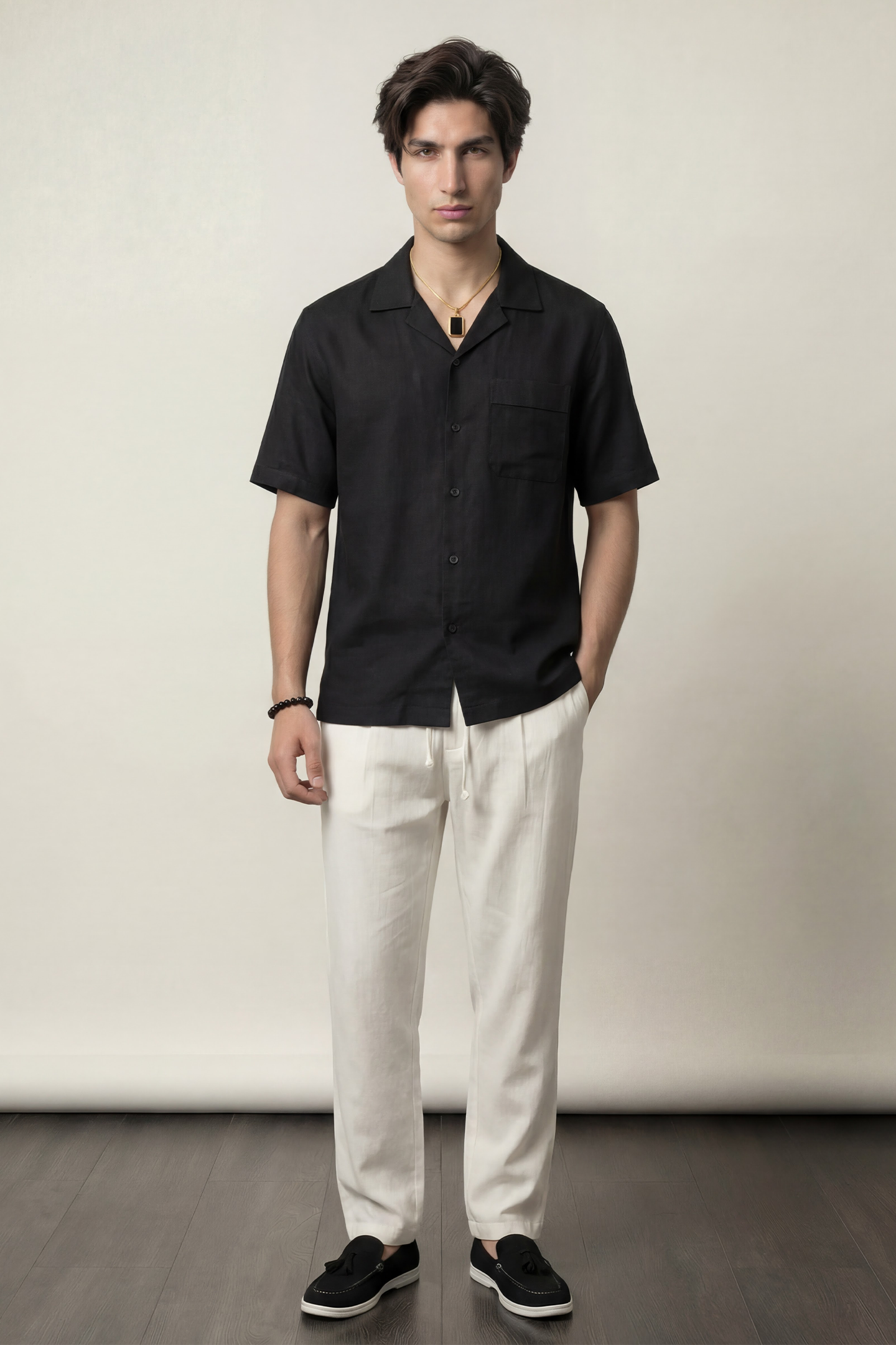 Oversized Cuban Shirt - Black - Mendeez