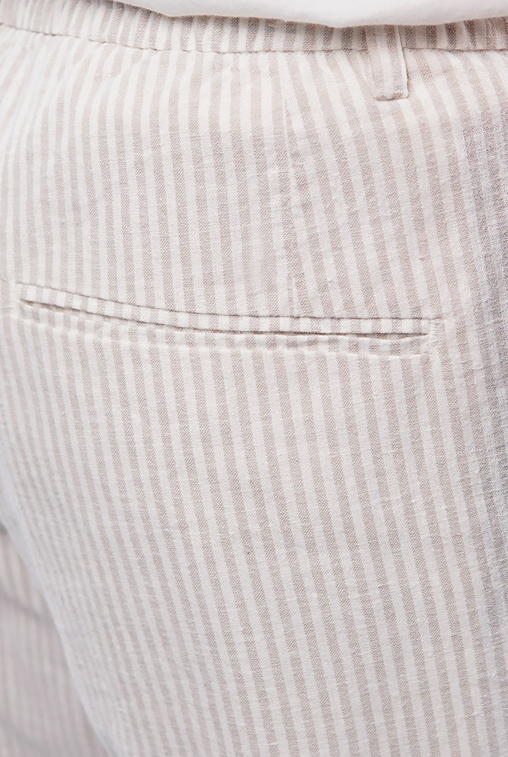 Striped Linen Pants - White & Beige - Mendeez