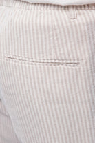 Striped Linen Pants - White & Beige - Mendeez