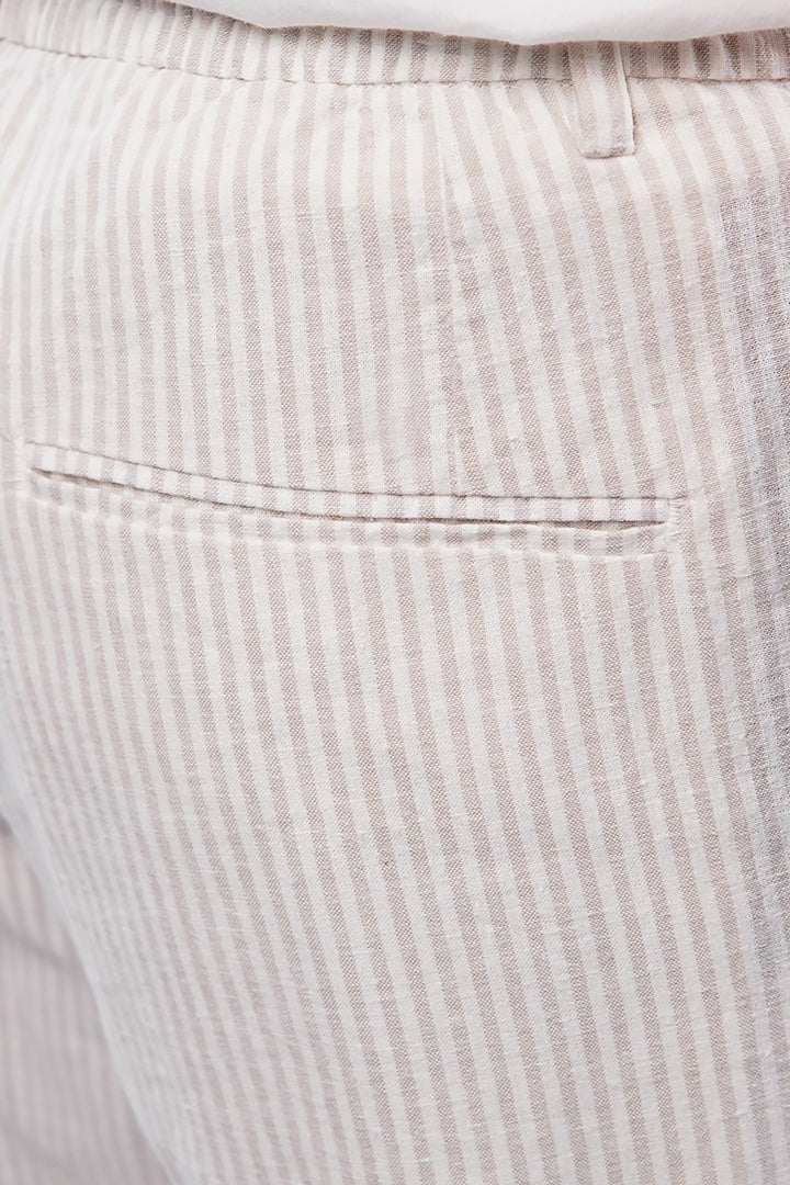 Striped Linen Pants - White & Beige - Mendeez