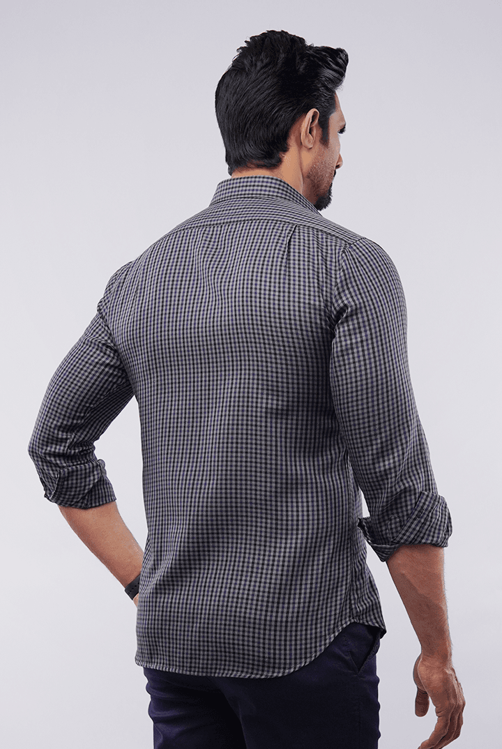 Checkered Button Down Shirt - Grey Micro - Mendeez PK