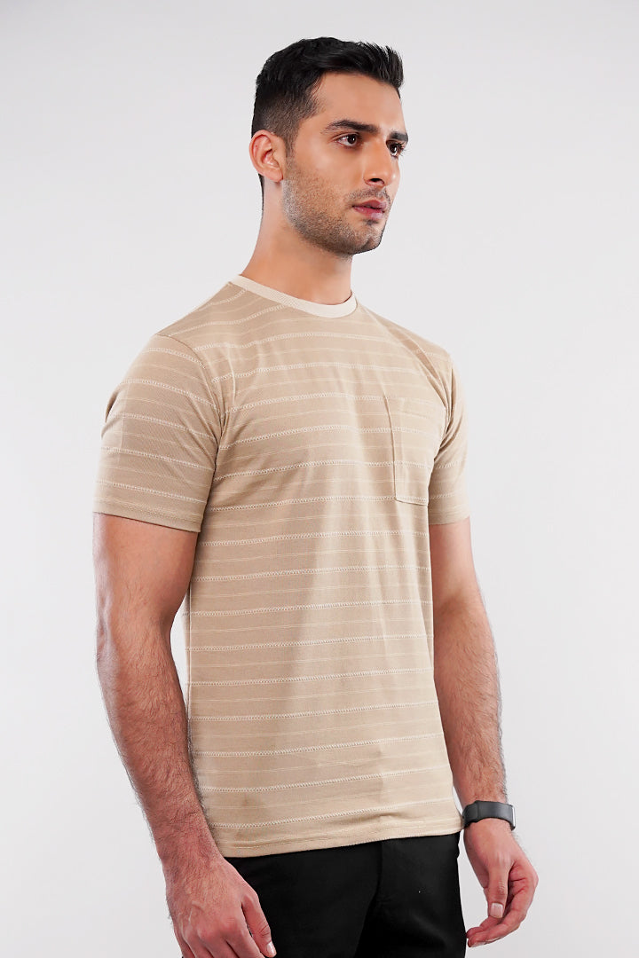 Striped Pocket T-Shirt - Sand - Mendeez