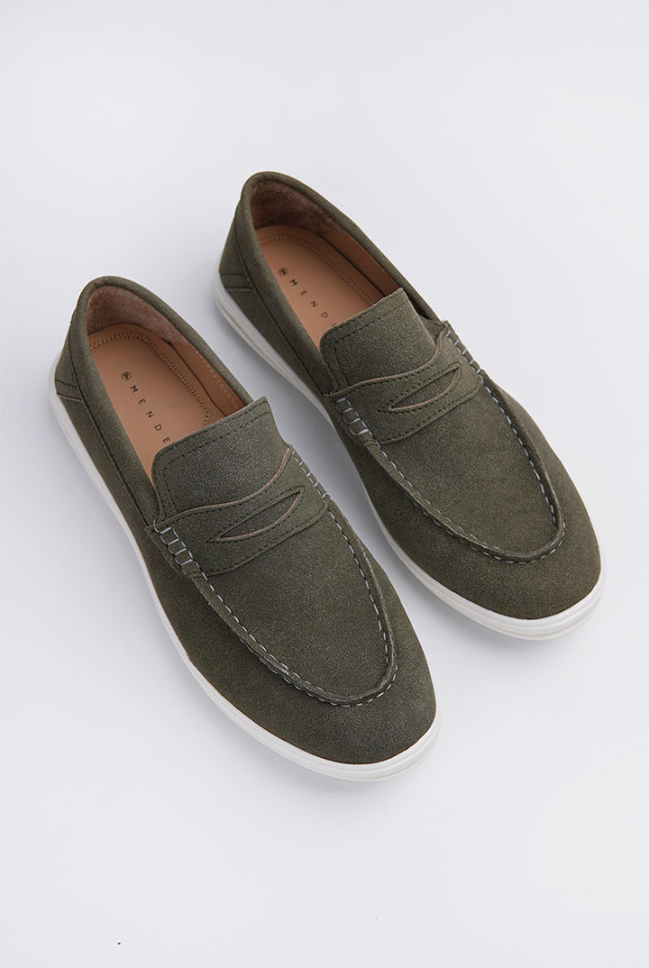 Slip On Suede Loafers - Green - Mendeez