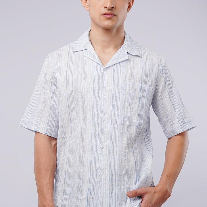 Striped Texture Cuban Shirt - Blue & White - Mendeez
