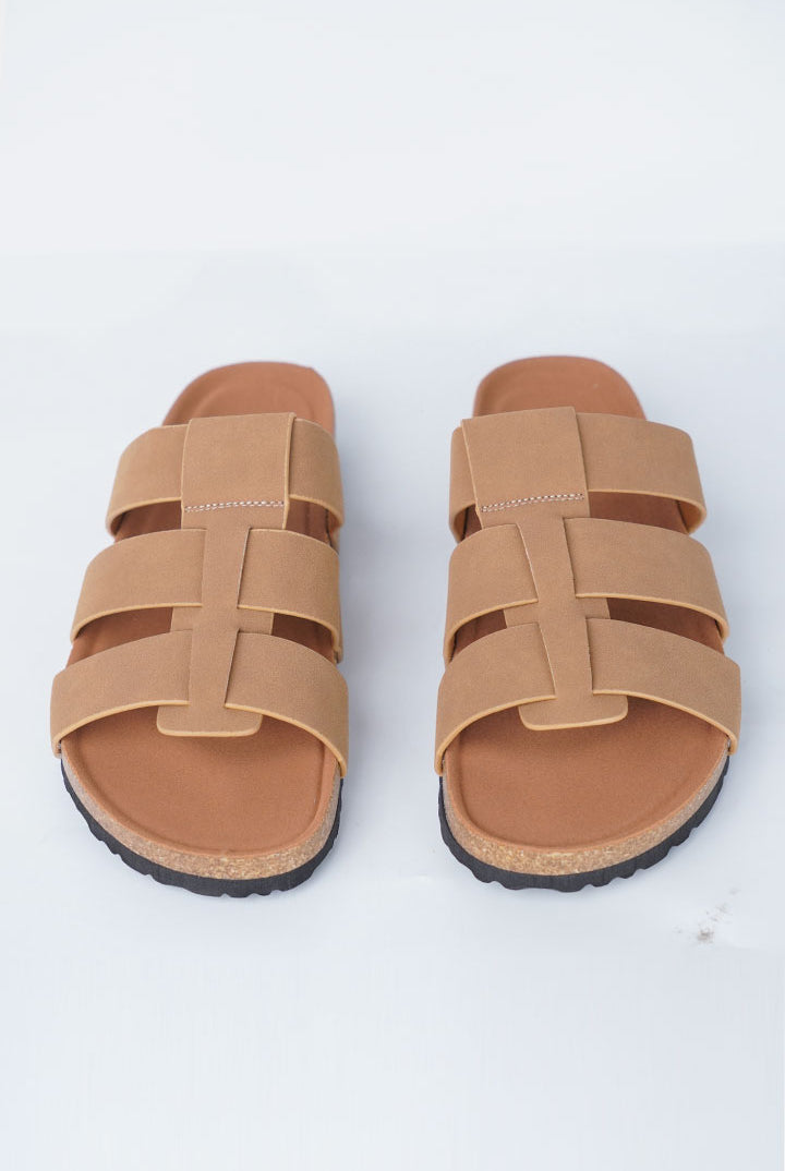 Multi-Strap Gladiator Slides - Camel Tan - Mendeez