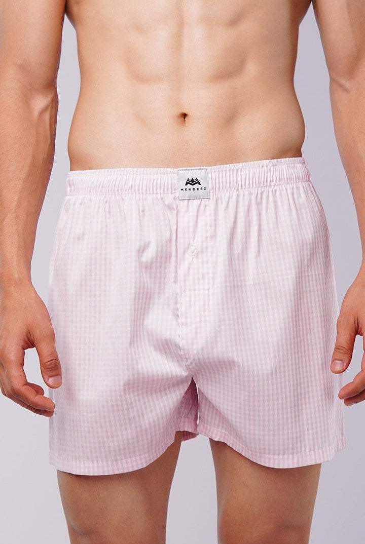Check Woven Boxer Shorts - Pink Micro - Mendeez