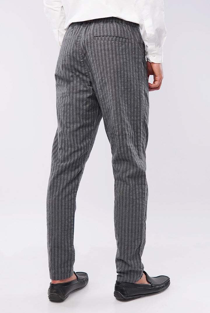 Striped Pleated Pants - Black & Grey - Mendeez