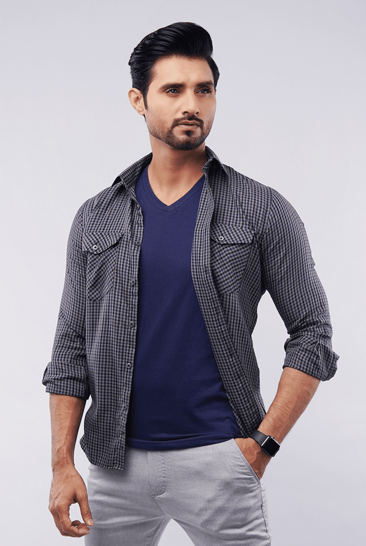 Checkered Button Down Shirt - Grey Micro - Mendeez PK