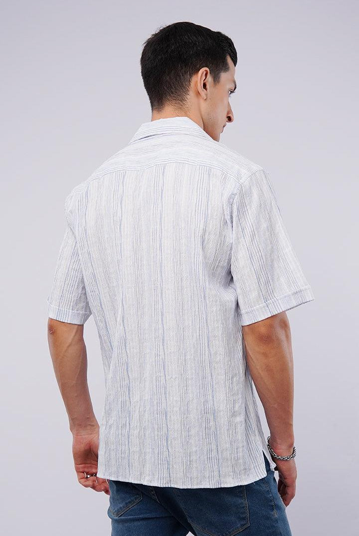 Striped Texture Cuban Shirt - Blue & White - Mendeez