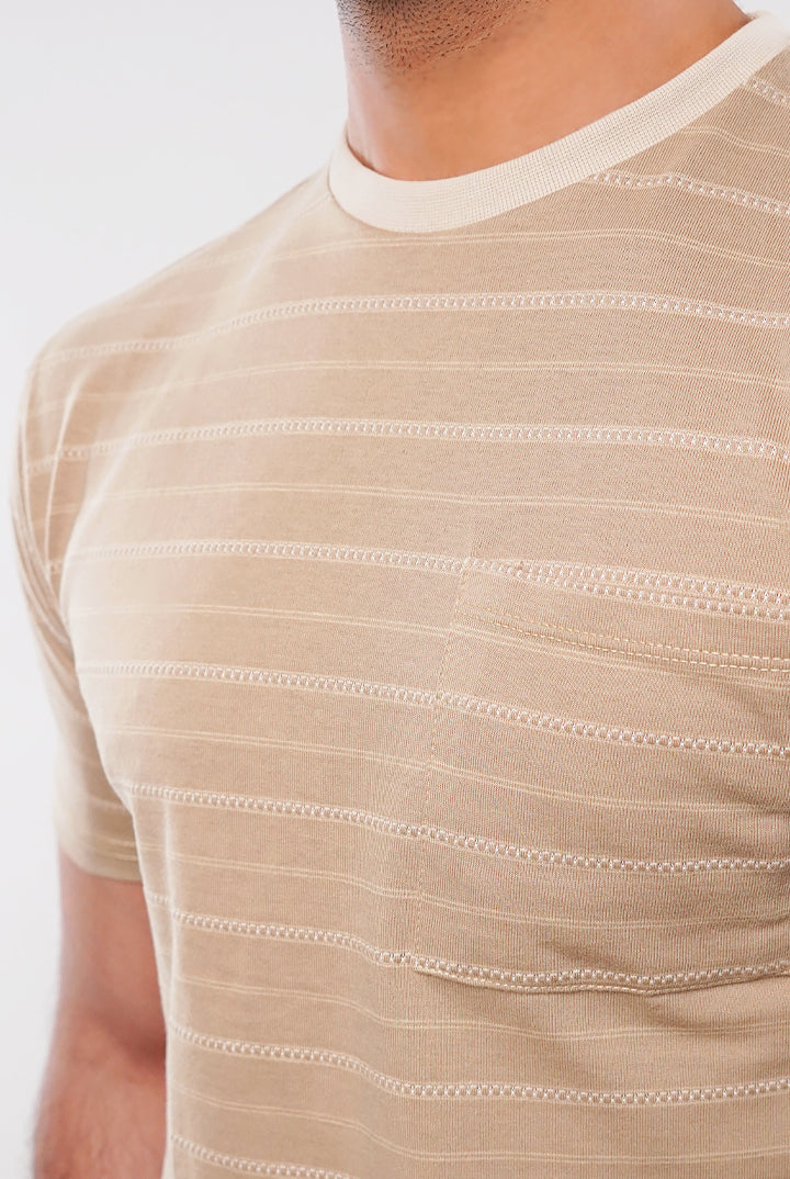 Striped Pocket T-Shirt - Sand - Mendeez