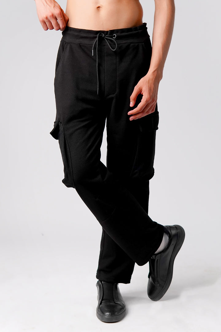 Knit Cargo Trouser- Black - Mendeez