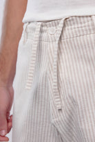 Striped Linen Pants - White & Beige - Mendeez