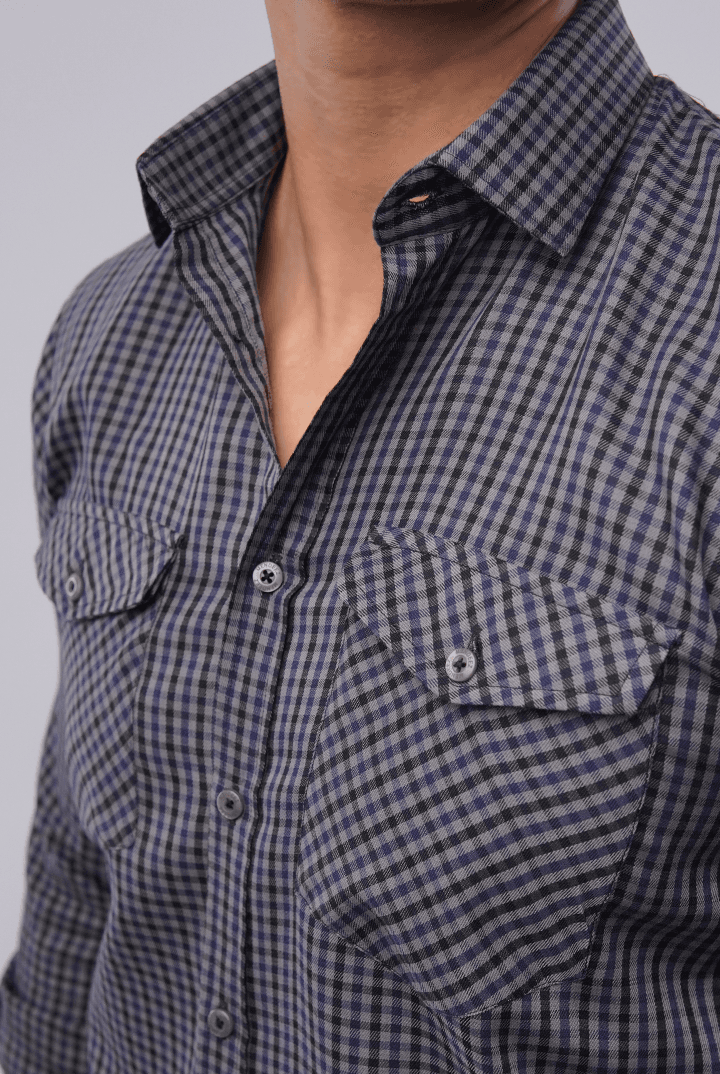 Checkered Button Down Shirt - Grey Micro - Mendeez PK