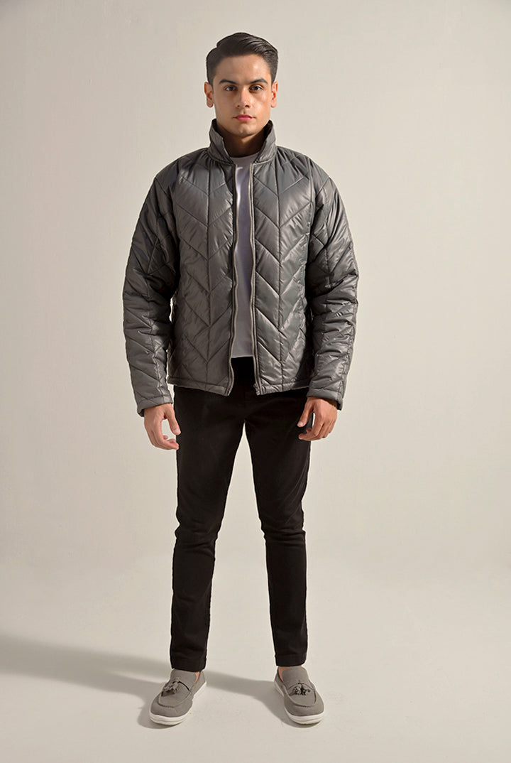 Quilted Puffer Jacket - Grey - Mendeez