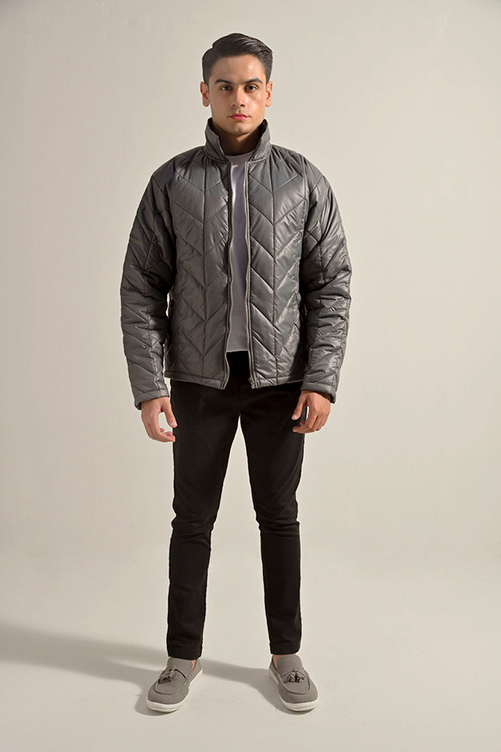 Quilted Puffer Jacket - Grey - Mendeez