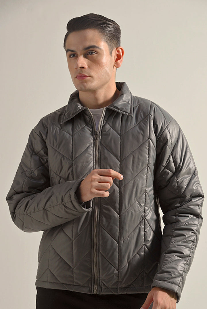 Quilted Puffer Jacket - Grey - Mendeez