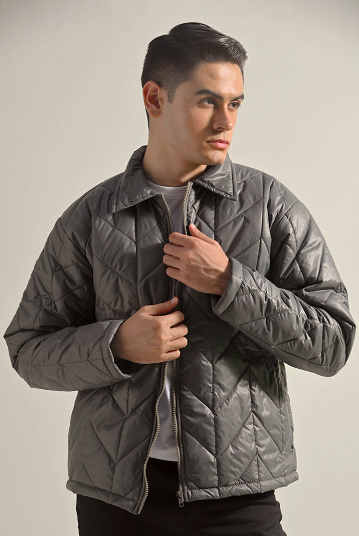 Quilted Puffer Jacket - Grey - Mendeez