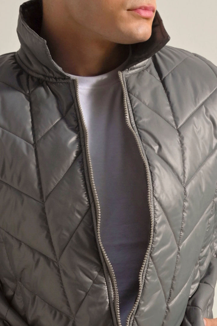 Quilted Puffer Jacket - Grey - Mendeez