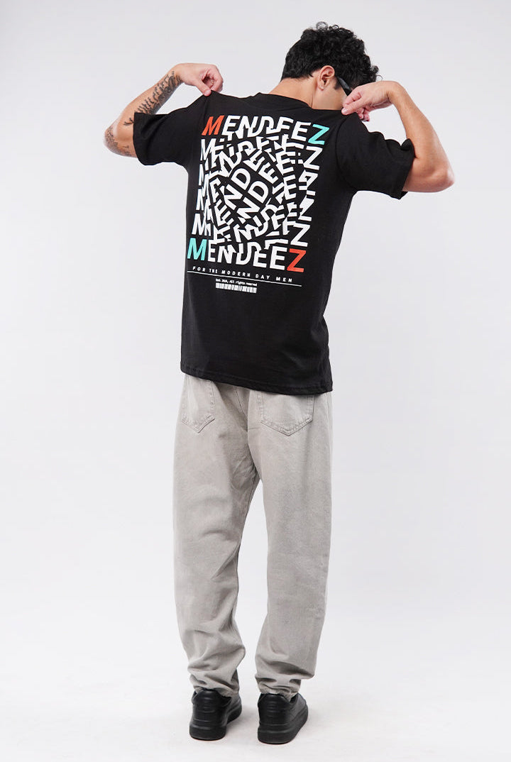 Printed Oversized T-Shirt - Black - Mendeez