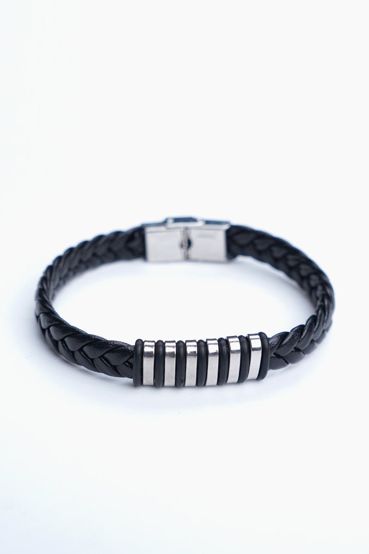 Textured Black Silver Ring Bracelet-20-MENDEEZ