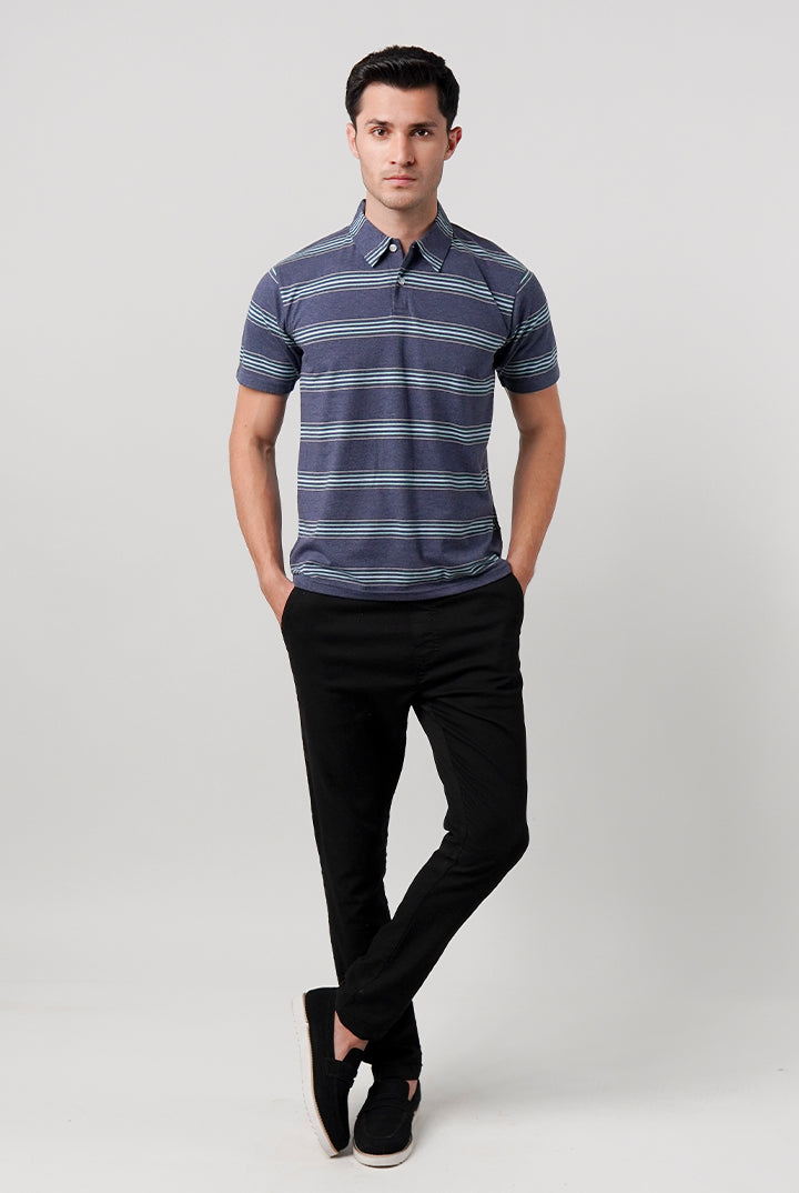Striped Polo Shirt - Blue - Mendeez