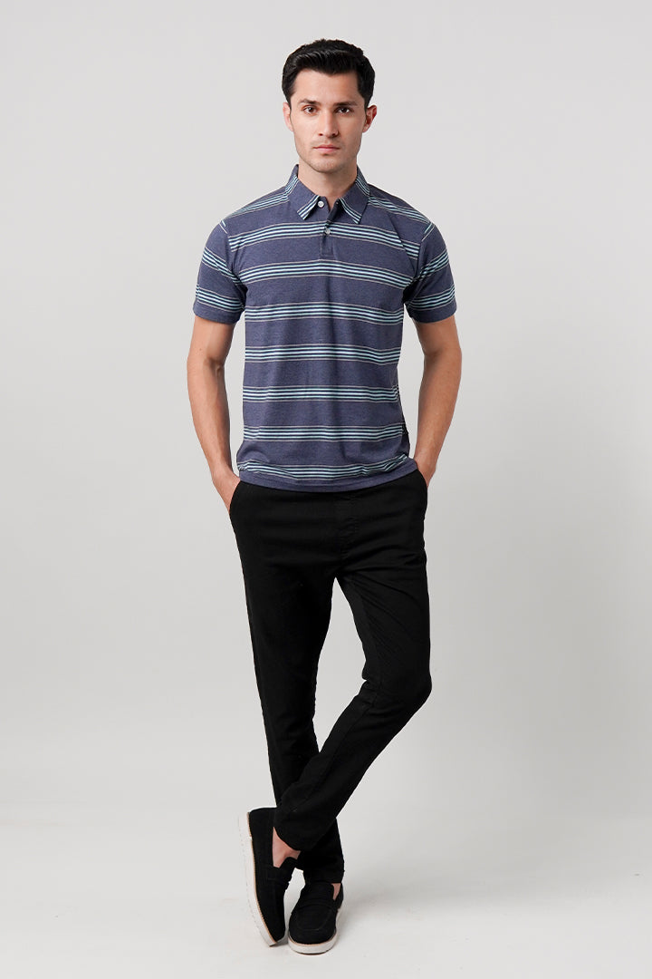 Striped Polo Shirt - Blue - Mendeez