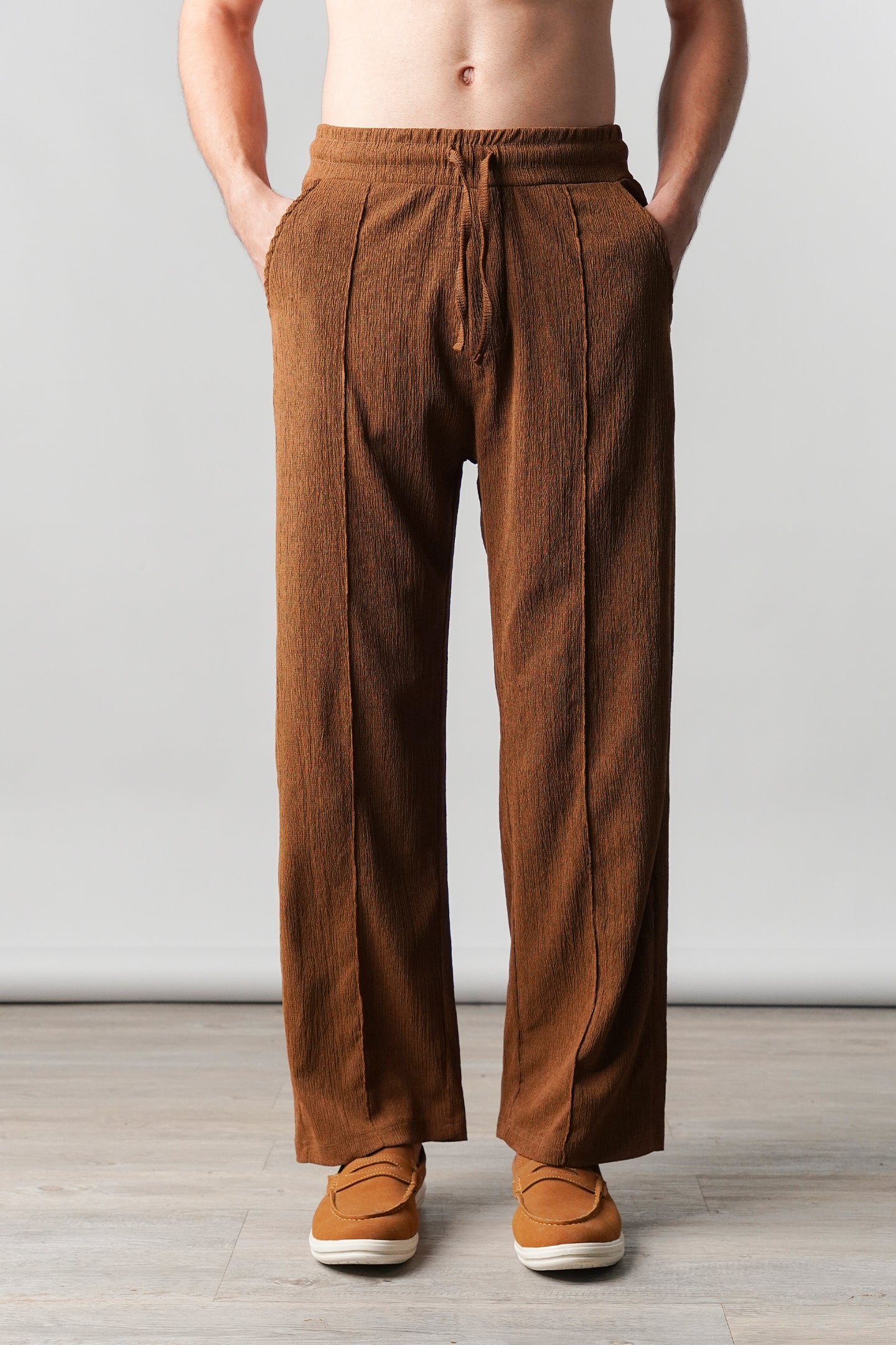 Textured Pintex Trouser - Brown - Mendeez