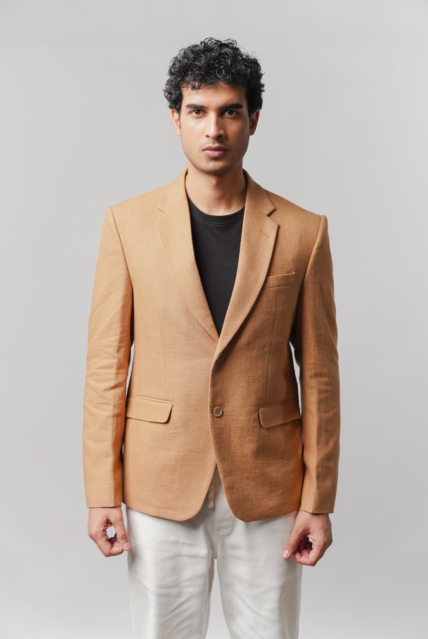 Linen Blazer - Brown - Mendeez