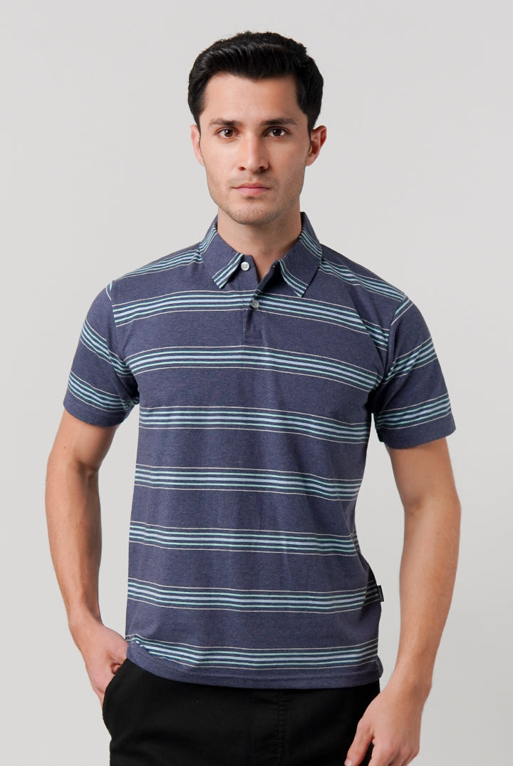 Striped Polo Shirt - Blue - Mendeez