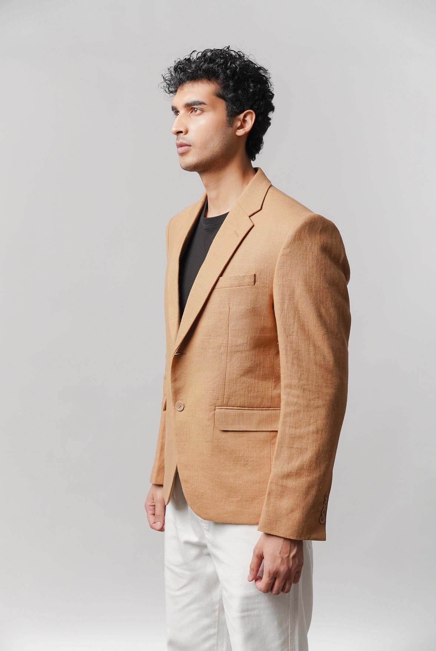 Linen Blazer - Brown - Mendeez