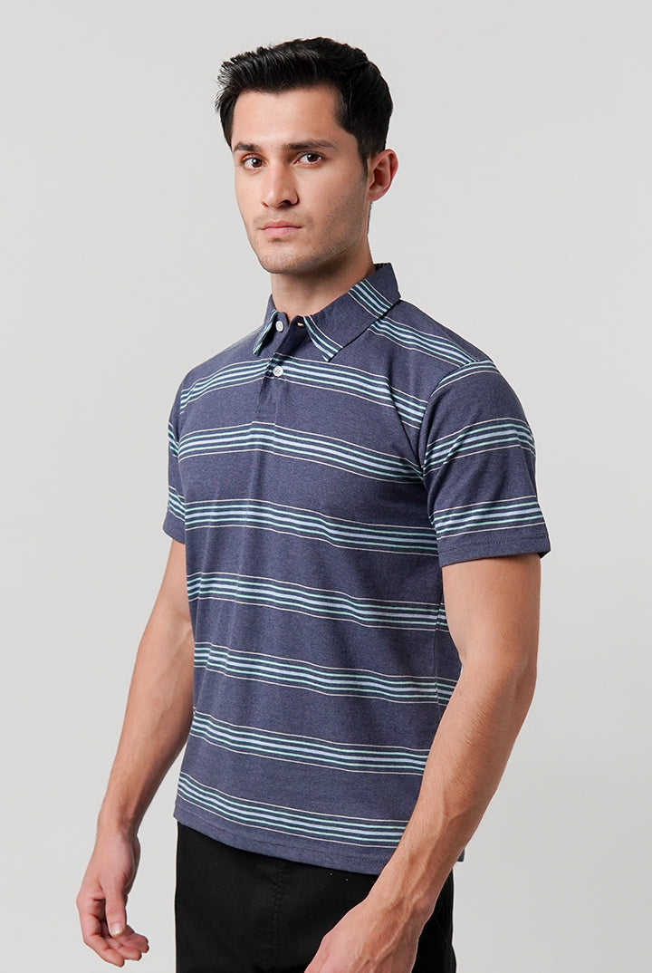 Striped Polo Shirt - Blue - Mendeez
