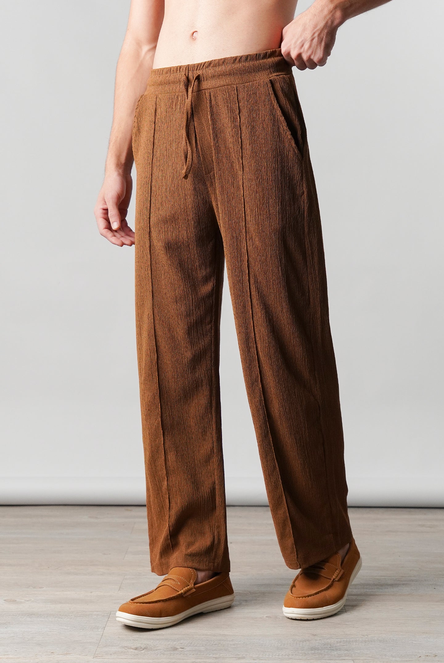 Textured Pintex Trouser - Brown - Mendeez