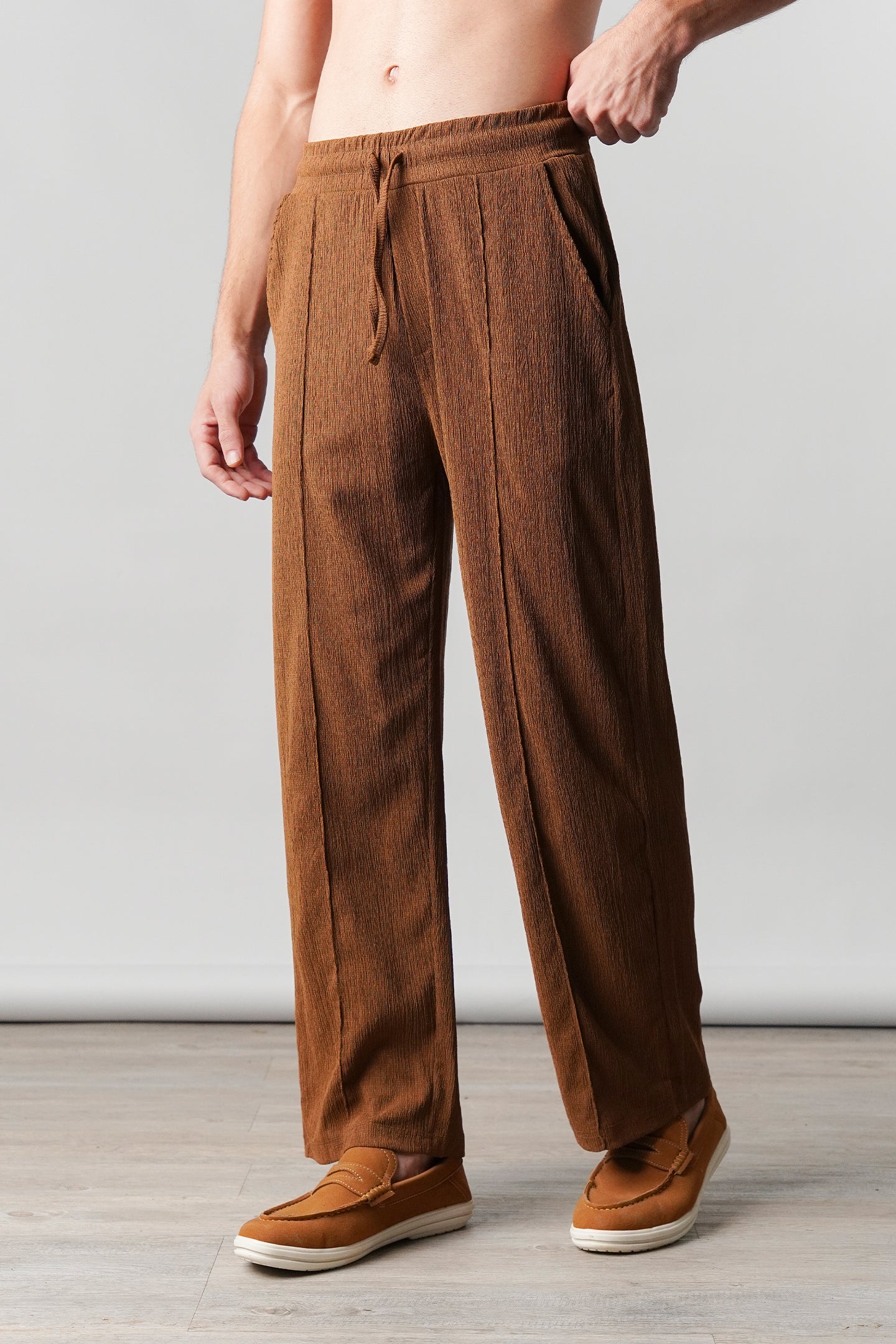 Textured Pintex Trouser - Brown - Mendeez