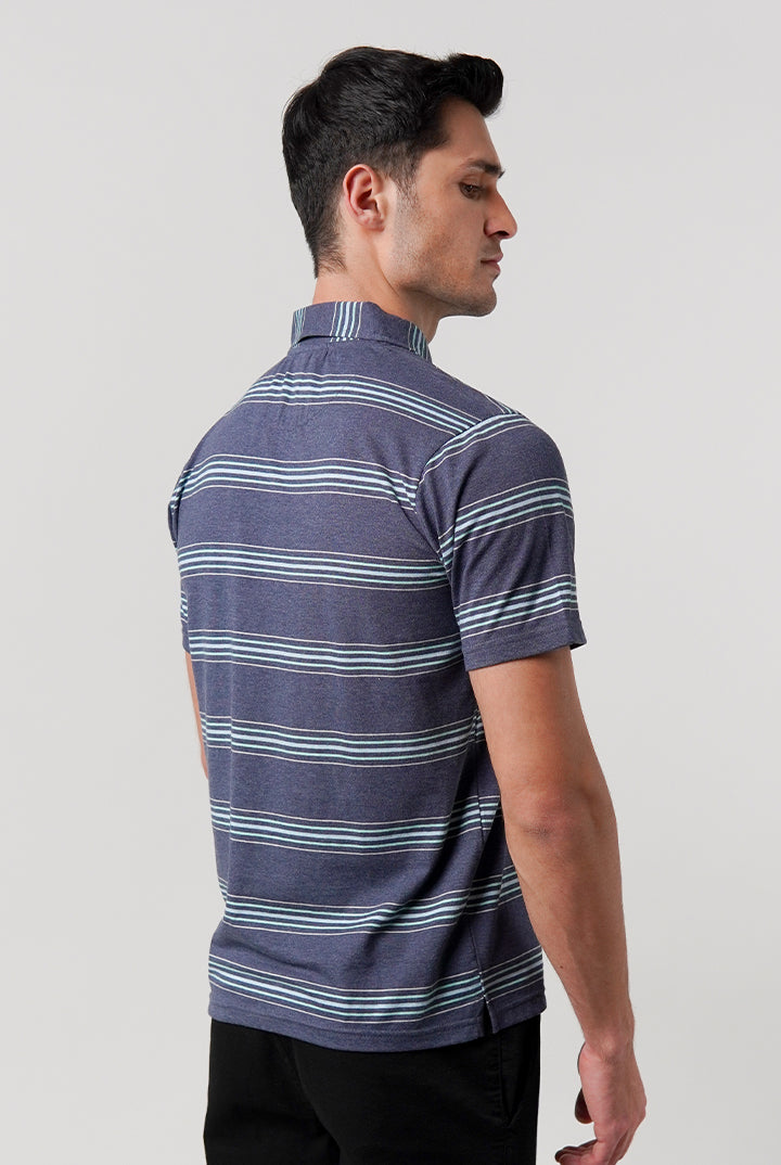Striped Polo Shirt - Blue - Mendeez