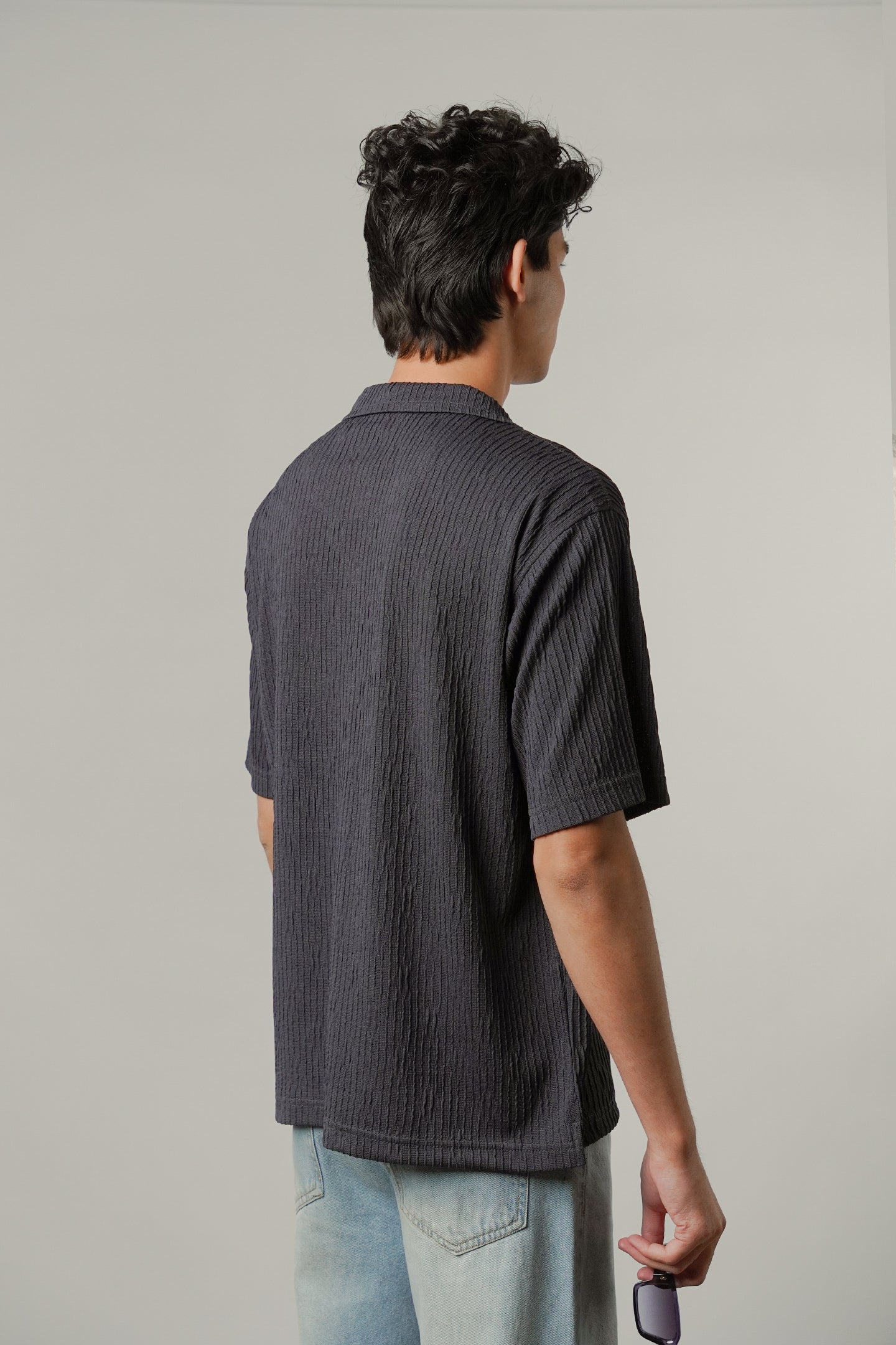 Textured Cuban Shirt - Greyish Blue - Mendeez