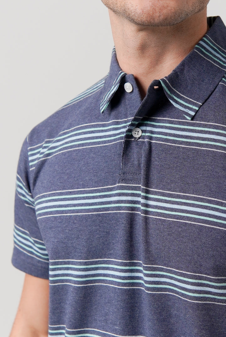 Striped Polo Shirt - Blue - Mendeez