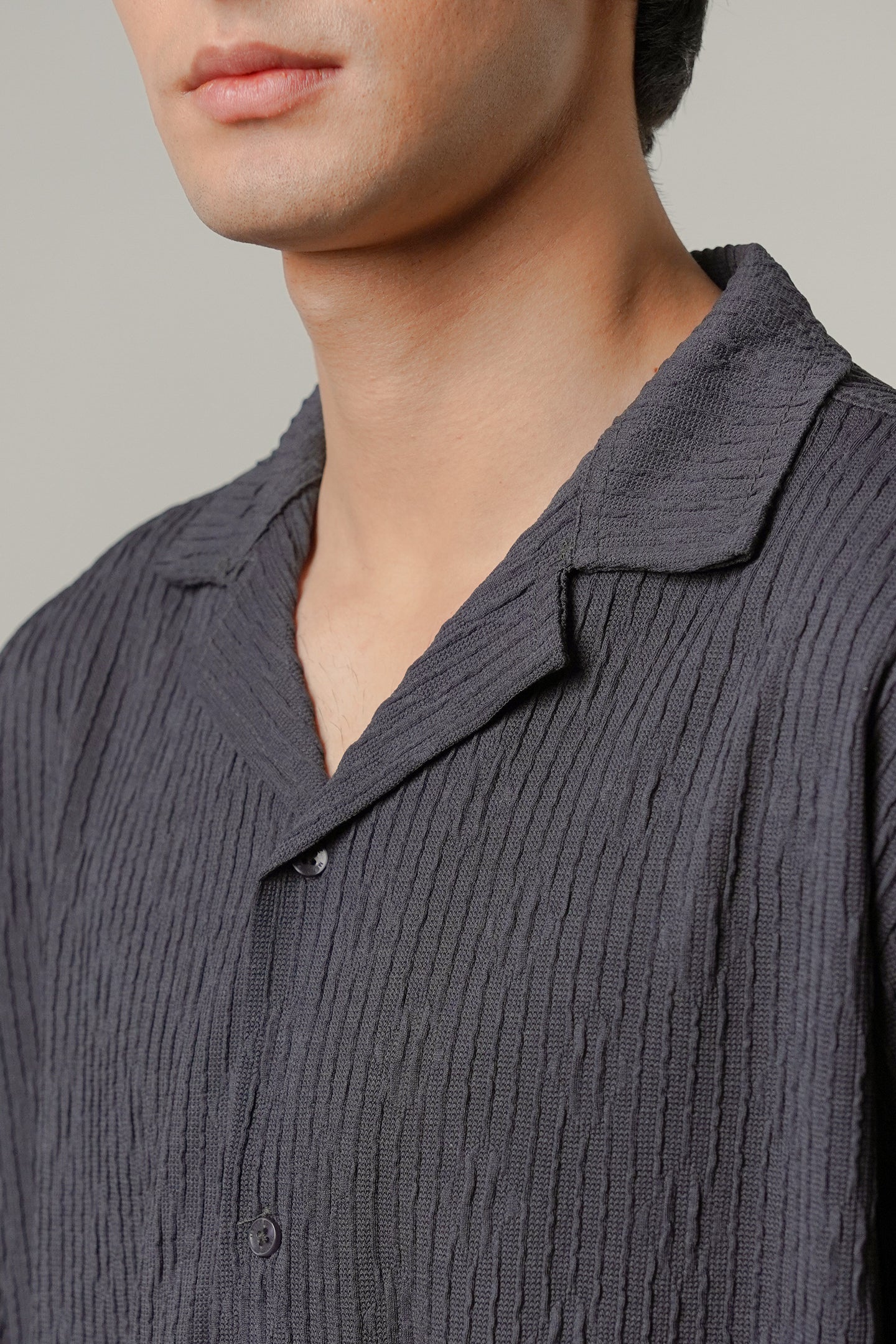 Textured Cuban Shirt - Greyish Blue - Mendeez