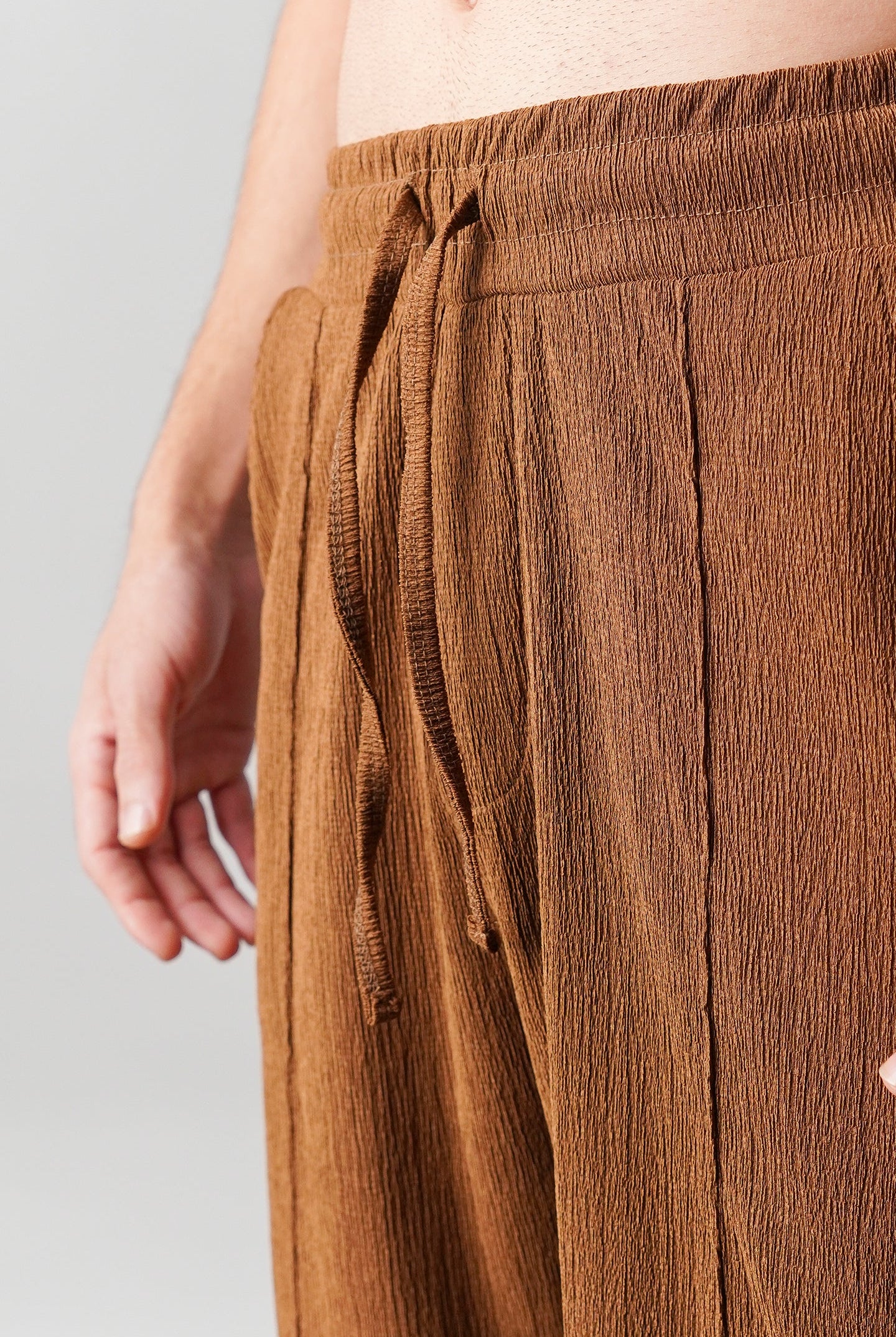 Textured Pintex Trouser - Brown - Mendeez