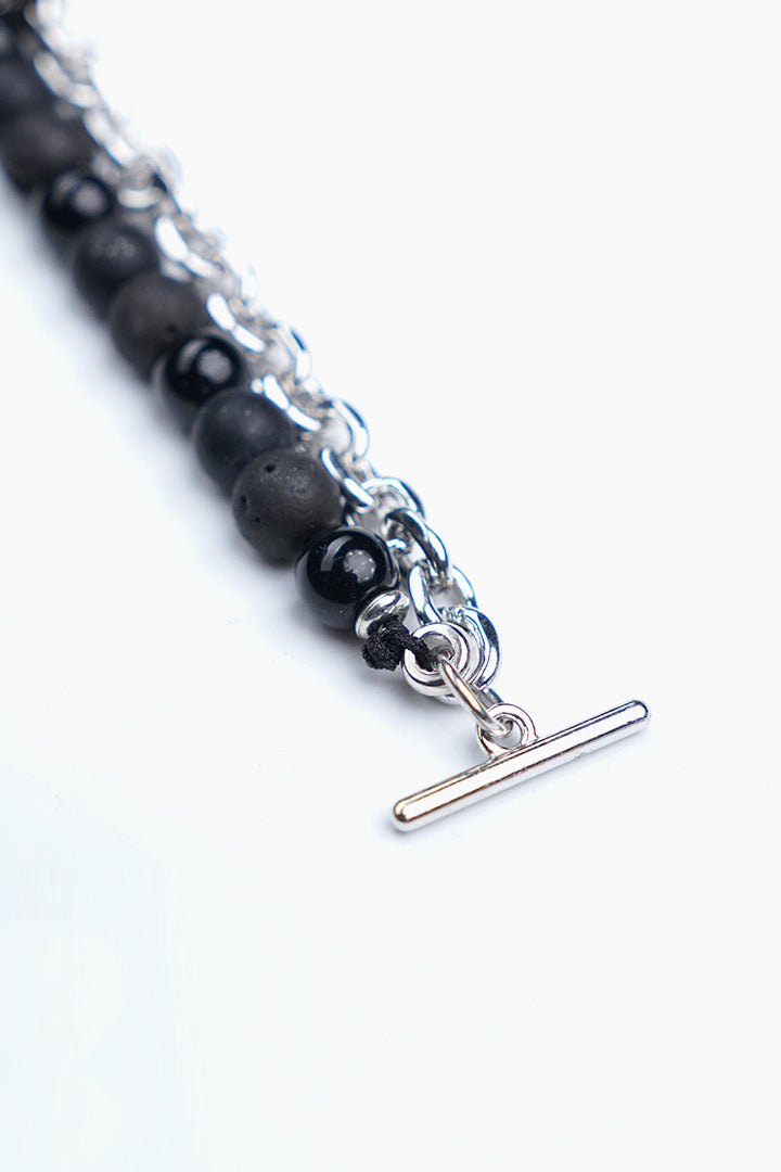 Multi-Layer Silver Chain and Textured Bead Bracelet - Mendeez
