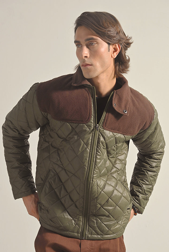 Quilted Puffer Jacket - Olive Green - Mendeez