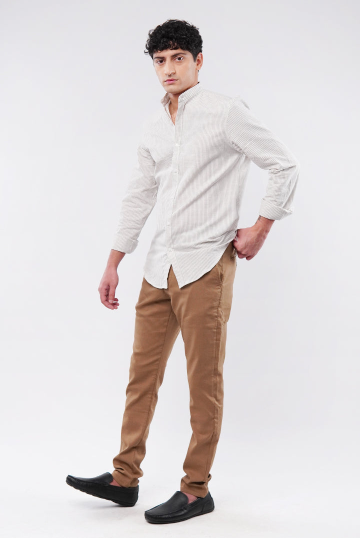 Striped Linen Shirt - Cream - Mendeez