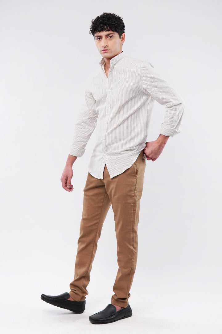 Striped Linen Shirt - Cream - Mendeez