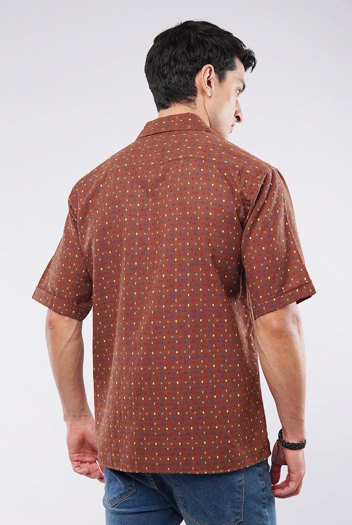 Polka Dots Cuban Shirt - Brown - Mendeez