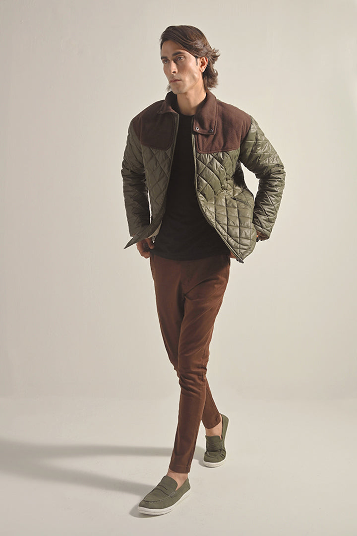 Quilted Puffer Jacket - Olive Green - Mendeez