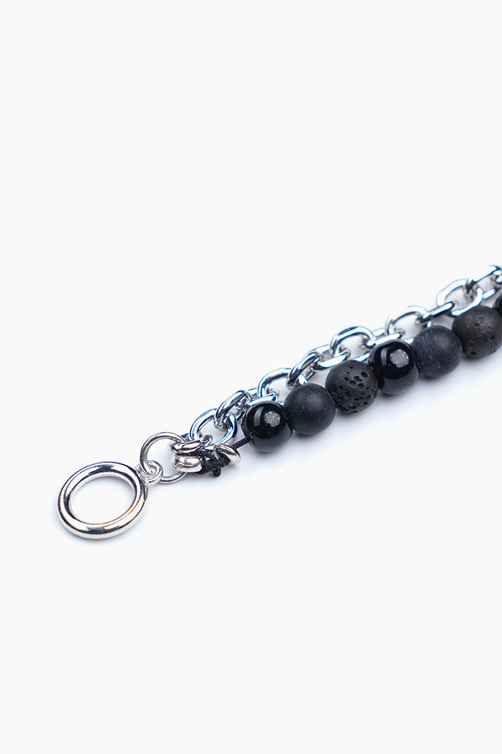 Multi-Layer Silver Chain and Textured Bead Bracelet - Mendeez