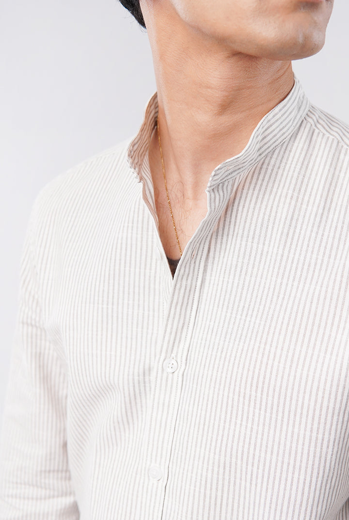 Striped Linen Shirt - Cream - Mendeez