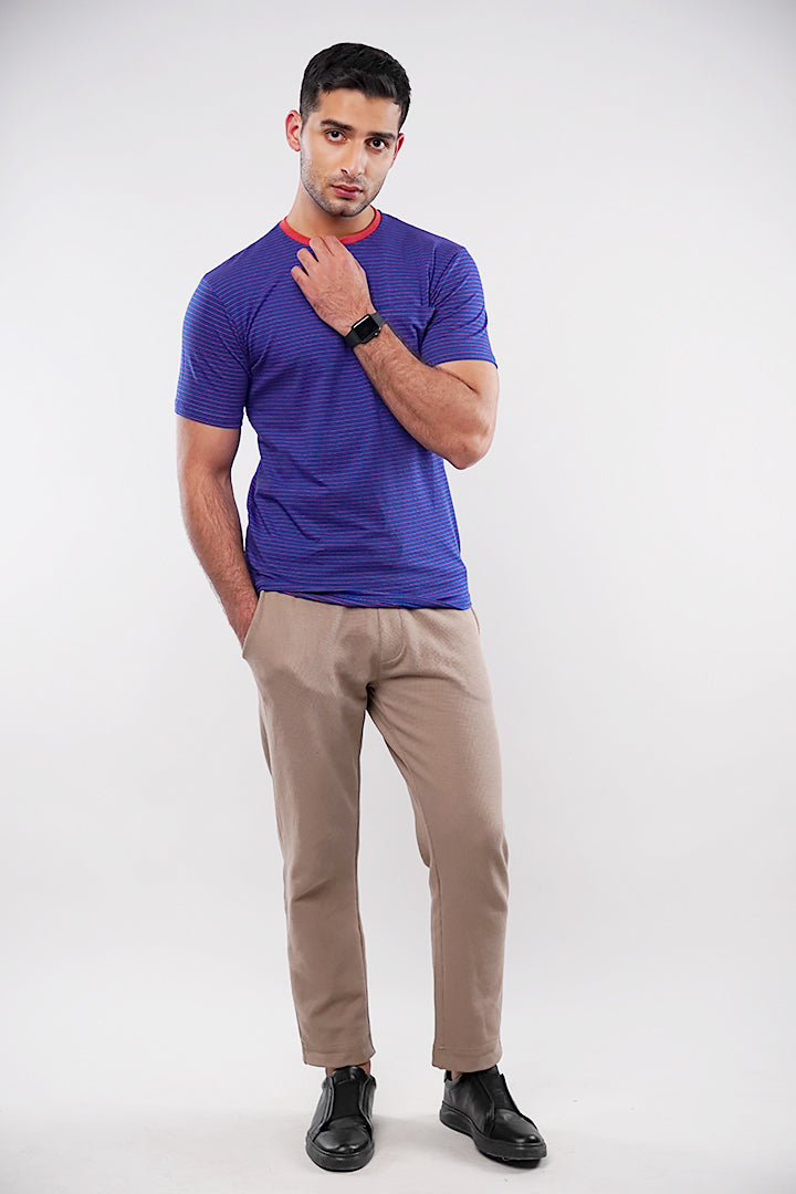 Striped Pocket T-Shirt - Blue & Orange - Mendeez