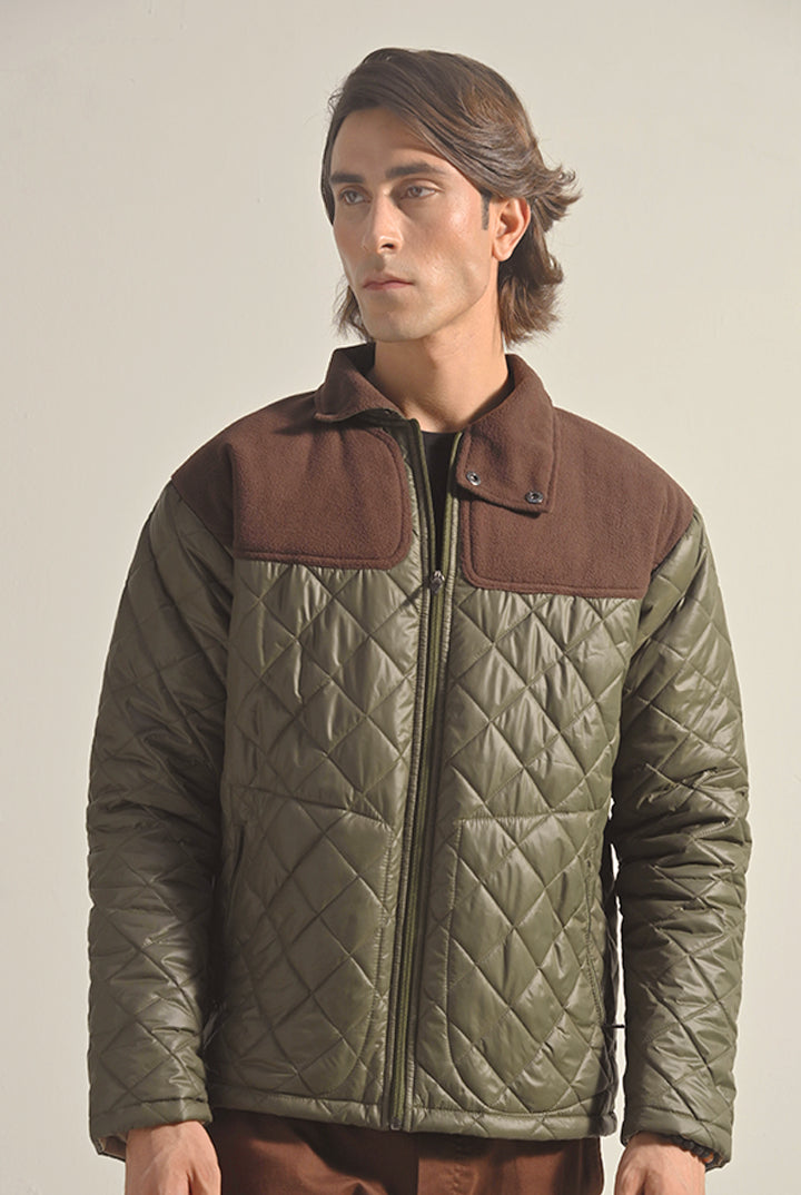 Quilted Puffer Jacket - Olive Green - Mendeez
