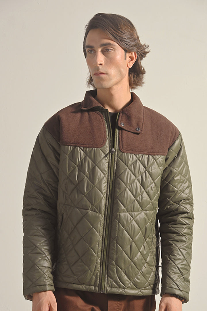 Quilted Puffer Jacket - Olive Green - Mendeez